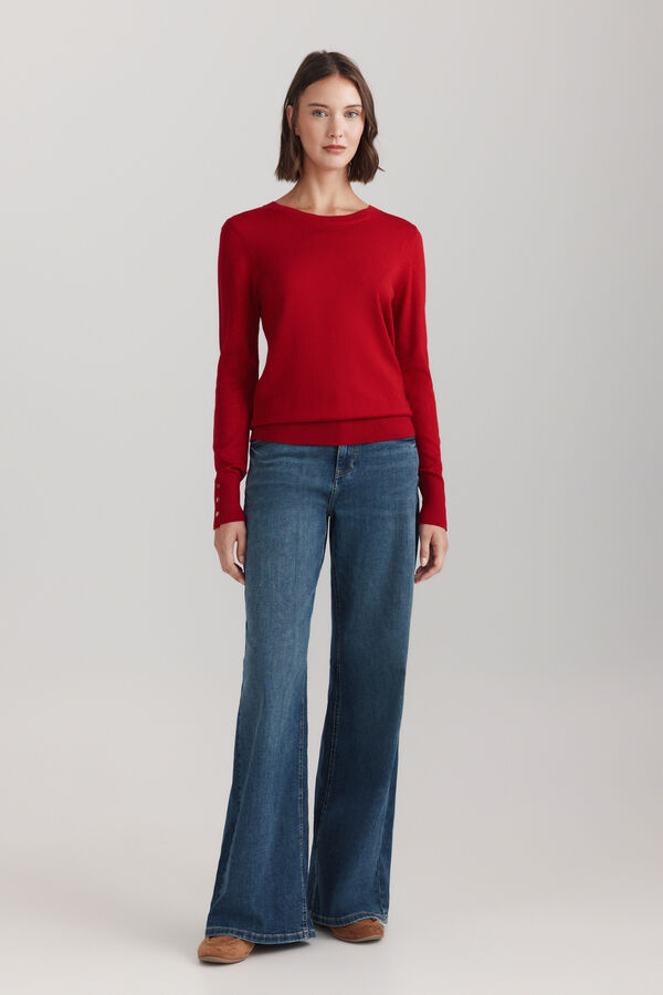 Springfield Camisola b&aacute;sica fina com bot&otilde;es vermelho