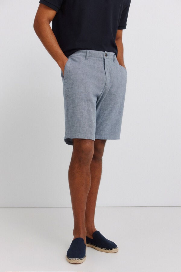 Springfield Bermudas de linho dobby comfort fit azul