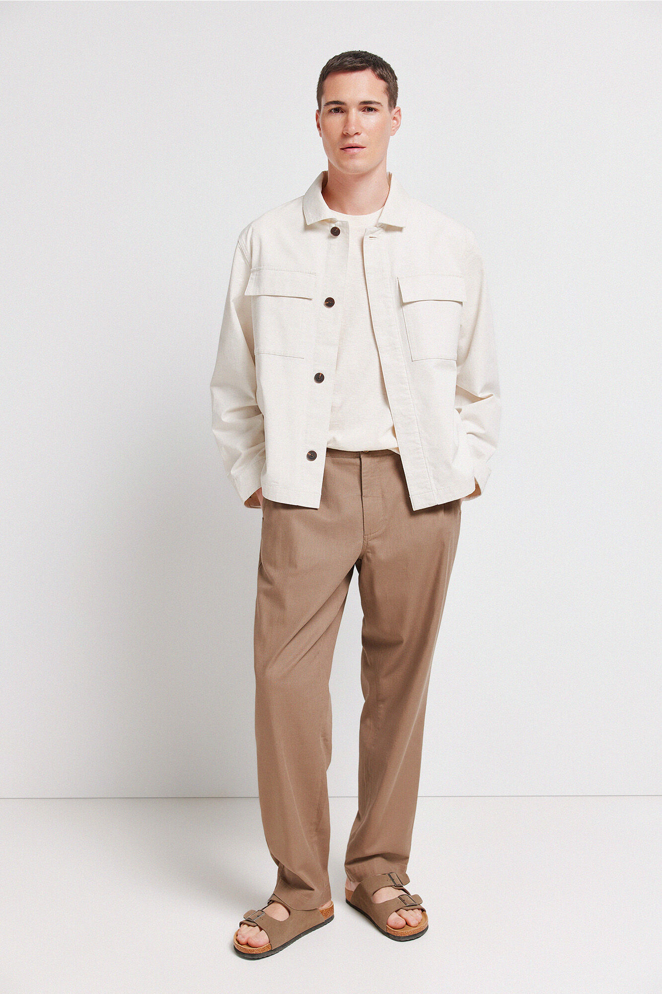 Springfield Sobrecamisa de linho e algod&atilde;o com corte overshirt