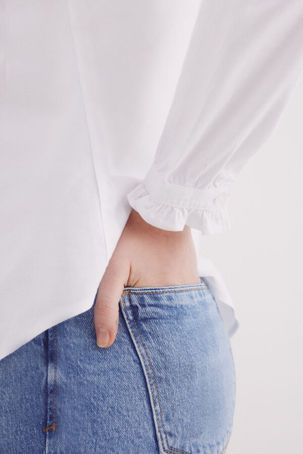Springfield Blusa Oxford com gola franzida cru
