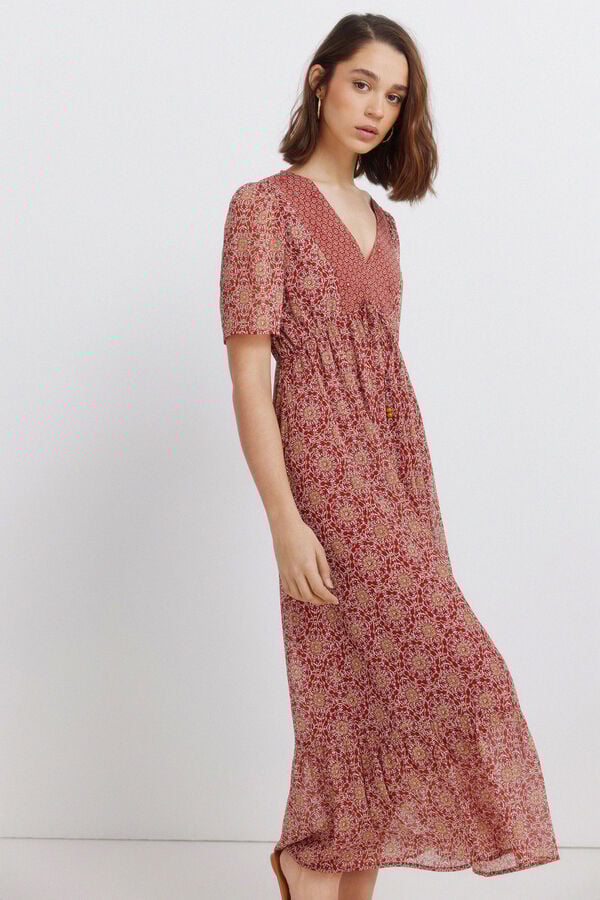 Springfield Vestido midi decote sanefa borgonha