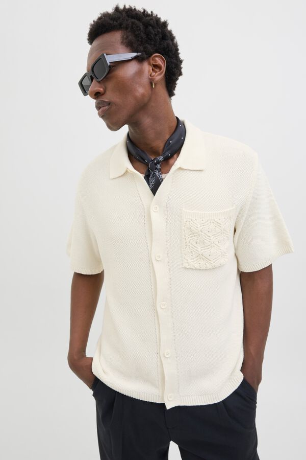 Jack & Jones Polo de crochet com caimento relaxado branco