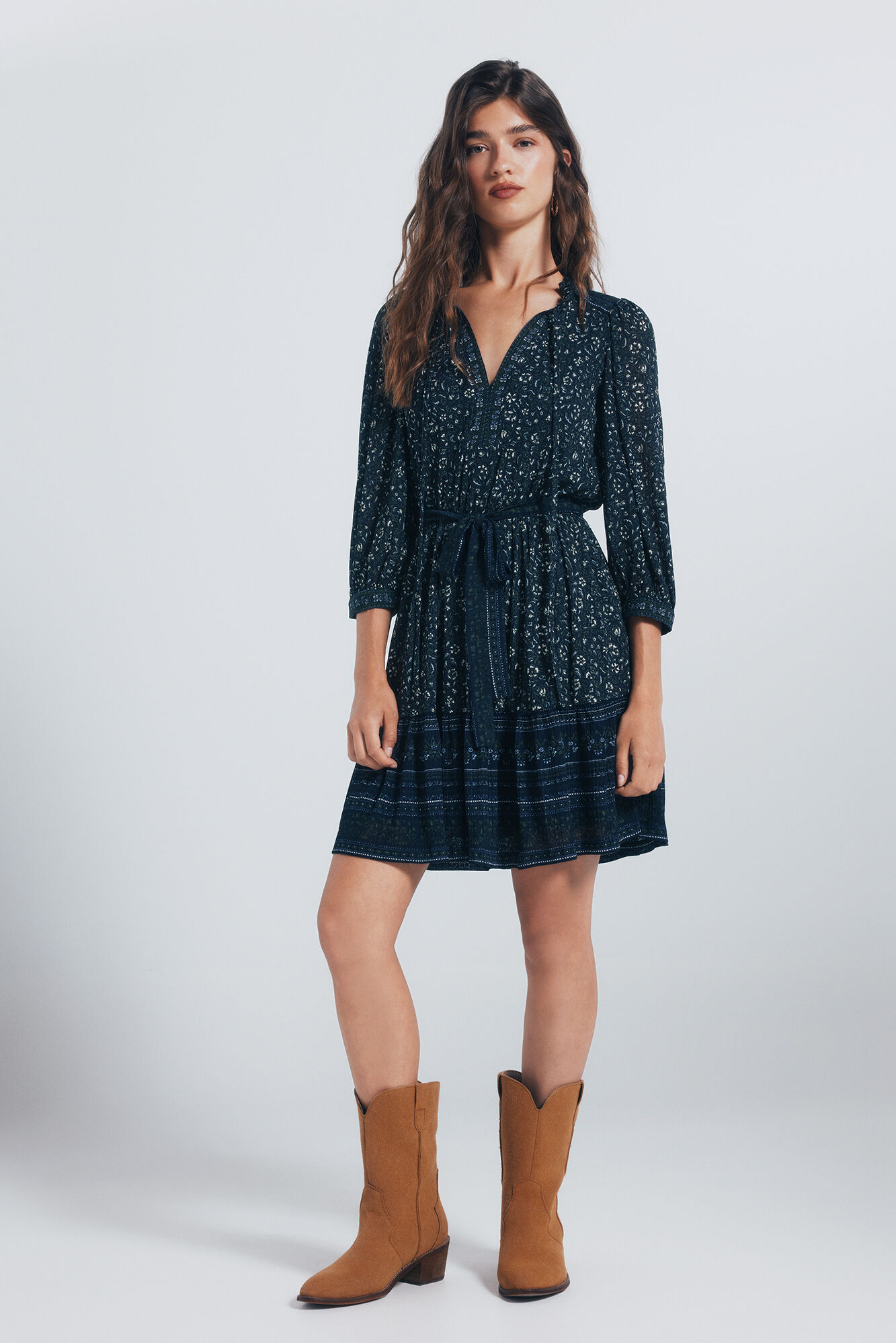 Springfield Vestido corto estampado cenefa