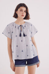 Springfield Blusa rayas bordados azul