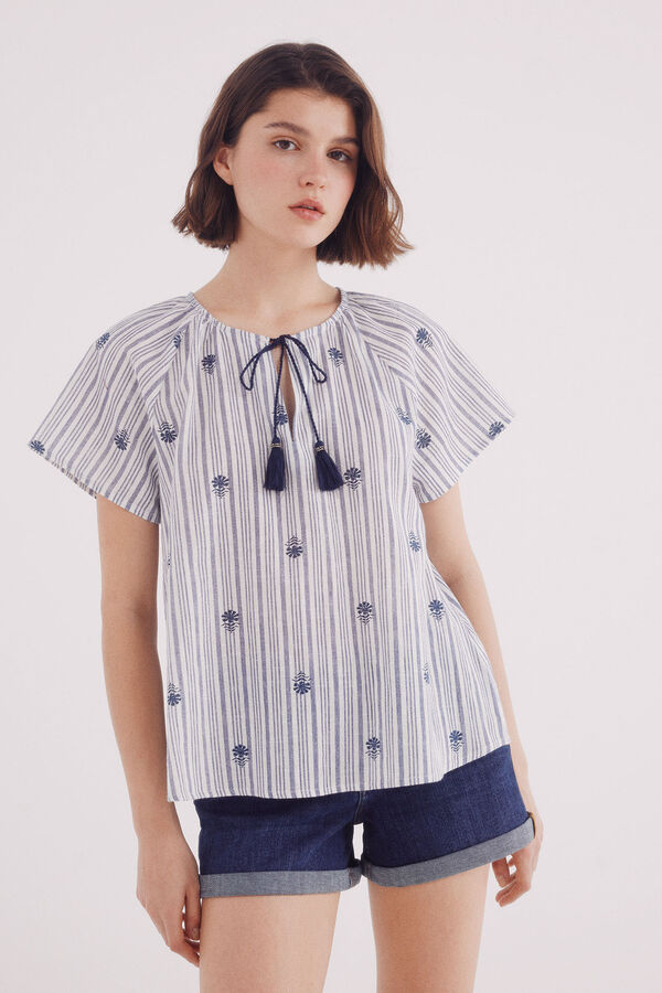 Springfield Blusa rayas bordados azul