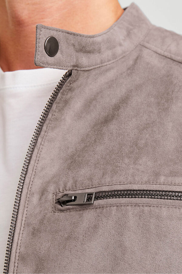 Jack & Jones Jaqueta de motociclista de camur&ccedil;a cinzento