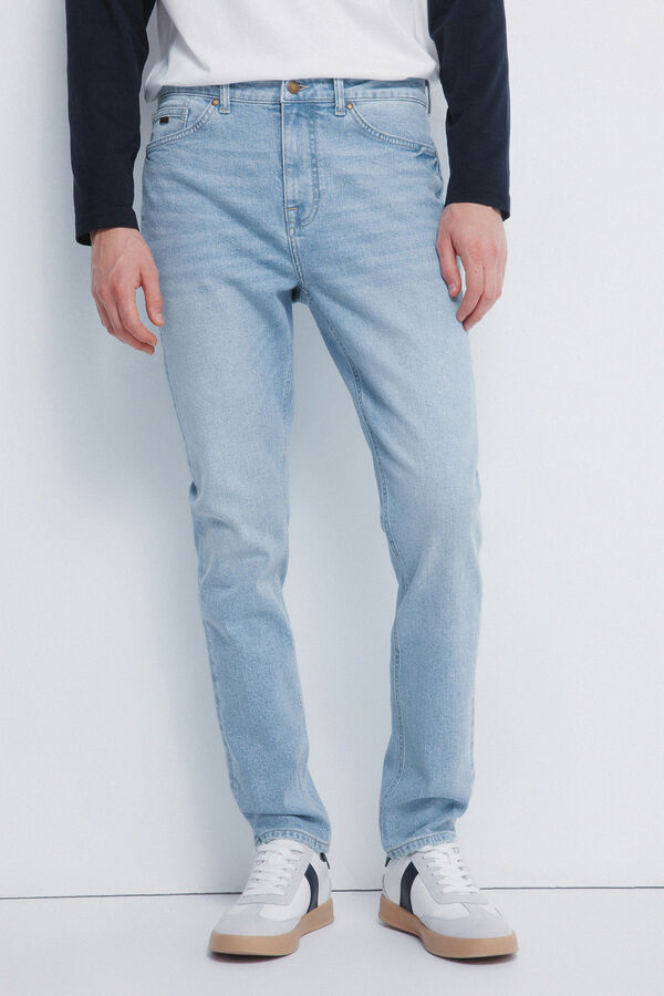 Springfield Calça jeans slim fit com lavagem clara azul