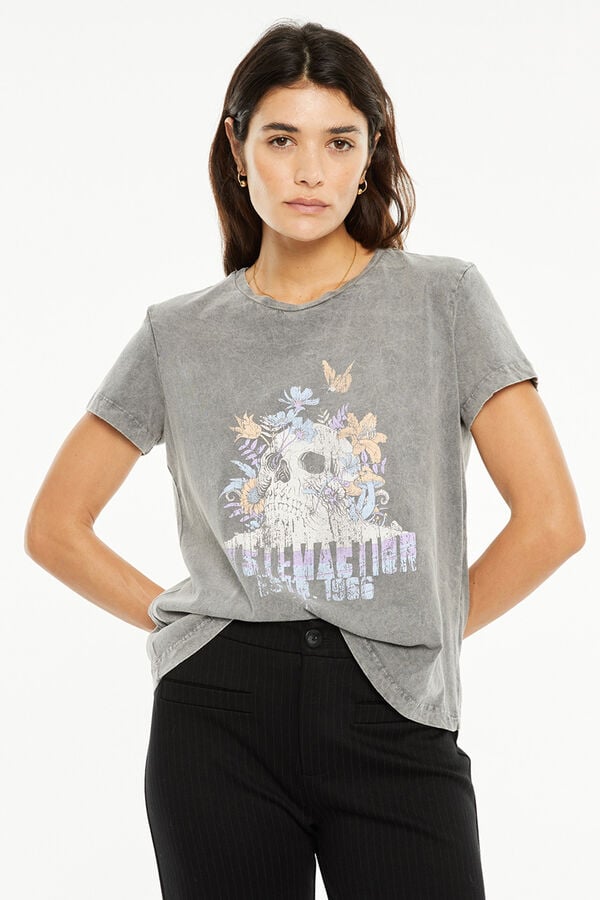 System Action T-shirt posicional de caveira cinzento