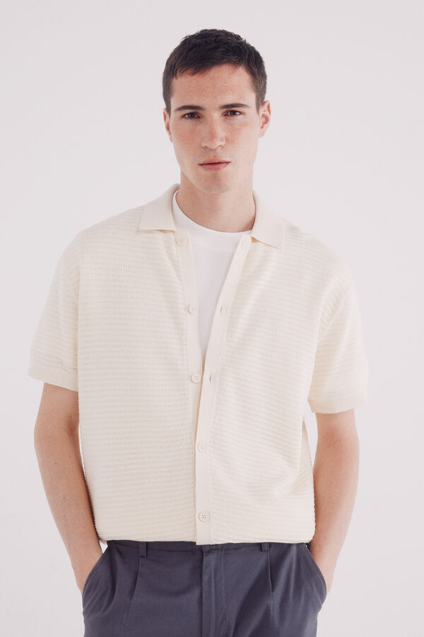 Springfield short sleeve neck polo shirt neck cardigan white