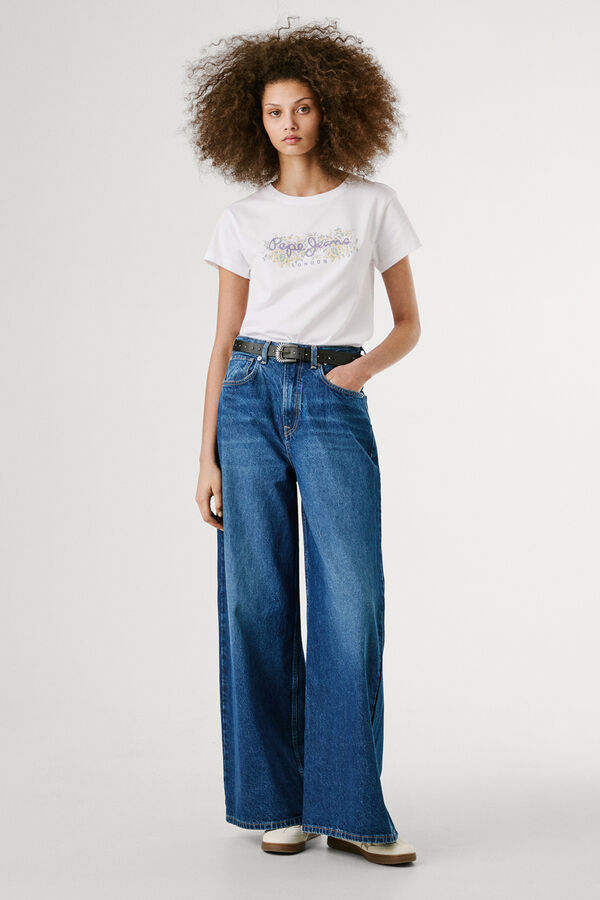 Pepe Jeans  Camiseta de manga curta com logo floral na frente branco
