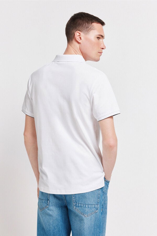 Springfield Polo piqu&eacute; punho em contraste slim fit branco