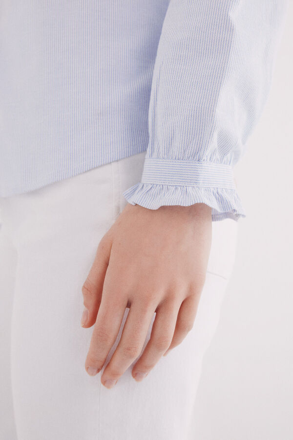 Springfield Blusa Oxford com gola franzida azul