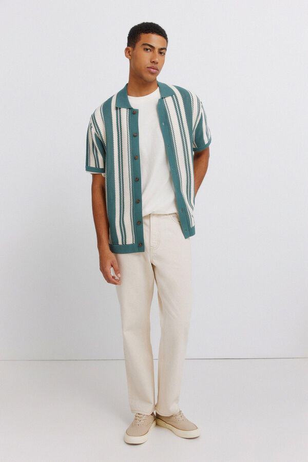 Springfield Casaco de malha &agrave;s riscas com bot&otilde;es azul