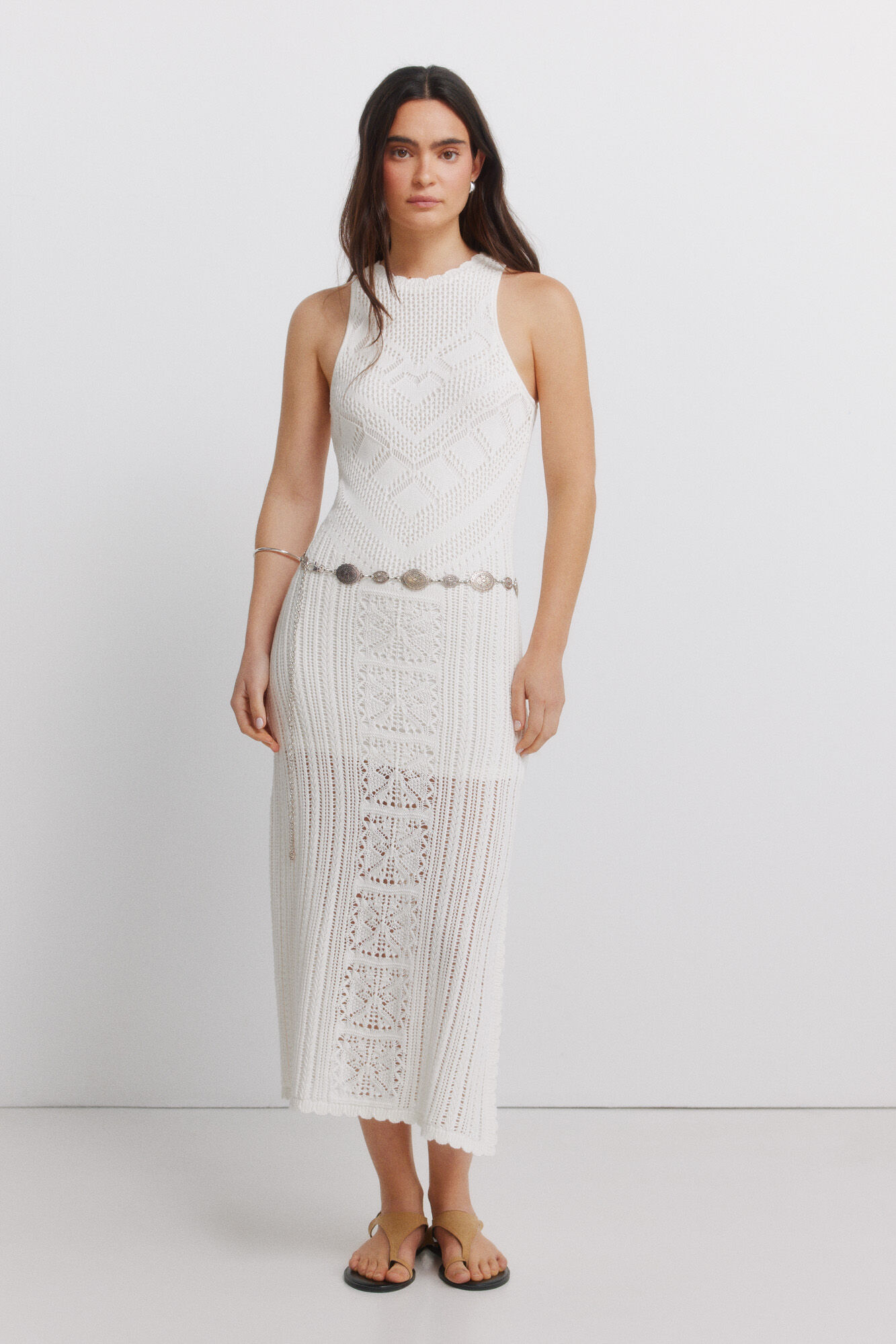 Springfield Vestido midi em malha pointelle