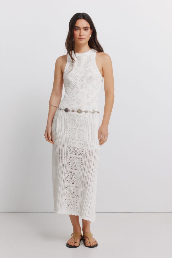 Springfield Vestido midi em malha pointelle branco
