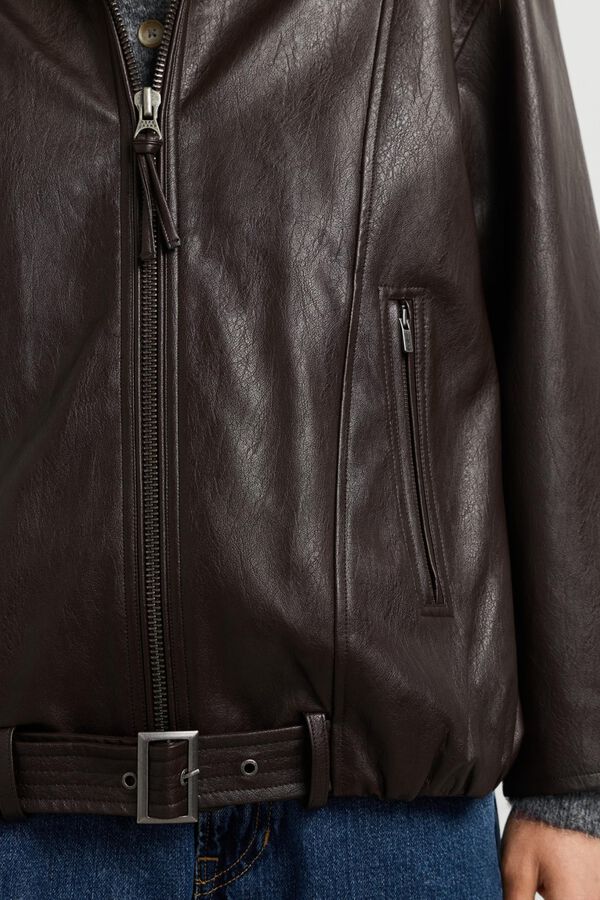 Pepe Jeans Casaco efeito pele com cinto castanho