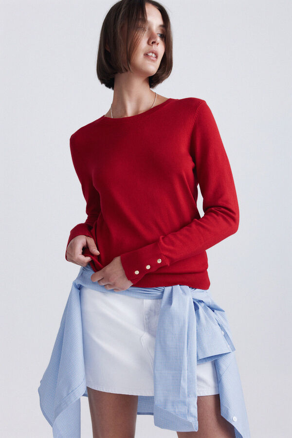 Springfield Camisola b&aacute;sica fina com bot&otilde;es vermelho
