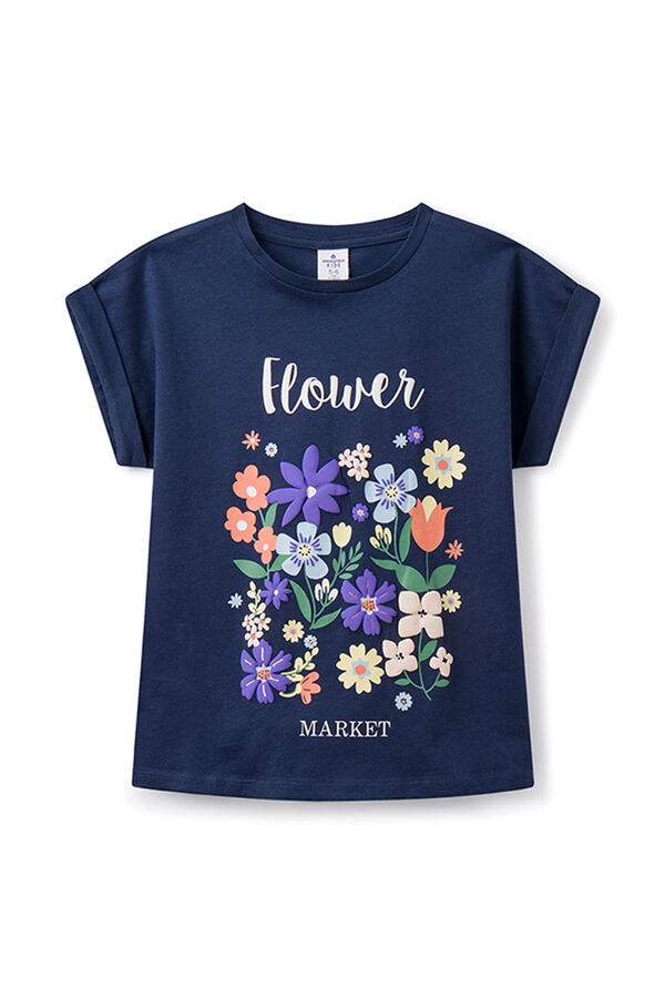 Springfield T-shirt Flower Market menina azul aço