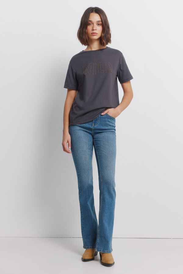 Springfield T-shirt de manga curta com tachas em algod&atilde;o cinzento