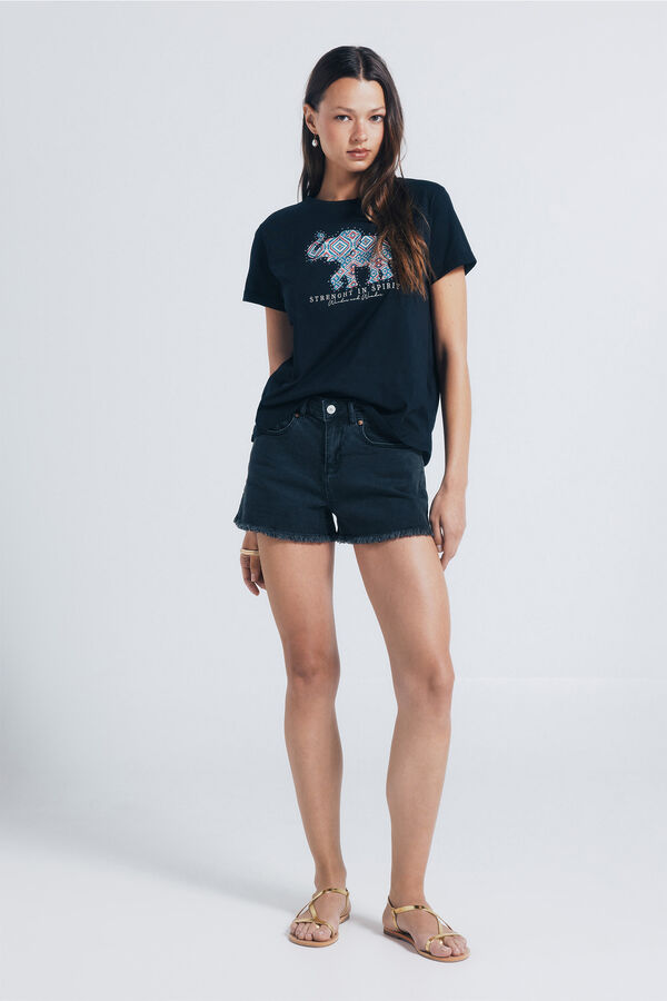 Springfield Camiseta gráfica de elefante preto