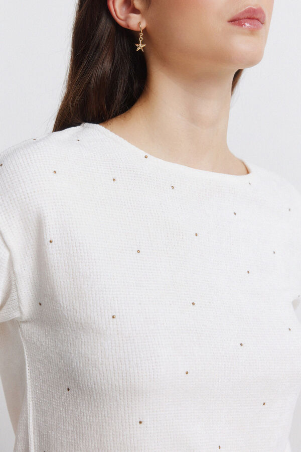 Springfield T-shirt cravejada de chenille bege