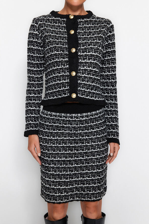 Trendyol Conjunto de casaco de malha e saia midi preto