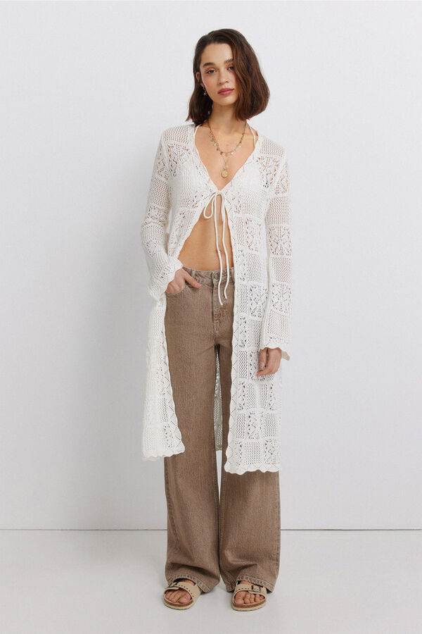 Springfield Cardigan largo pointelle beige