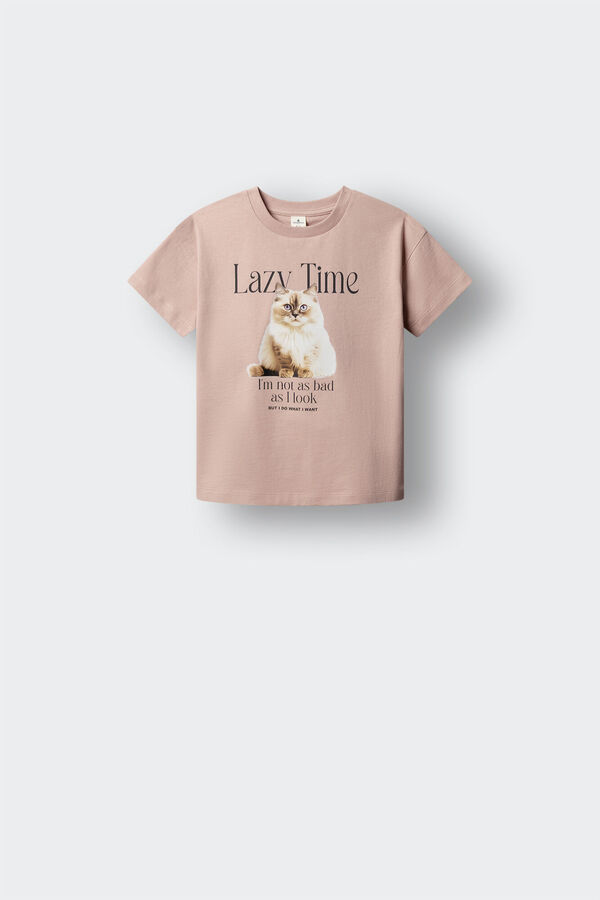 Springfield Kids T-shirt de manga curta com gato para menina rosa