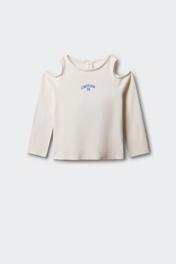 Camiseta manga larga rib hombro descubierto niña