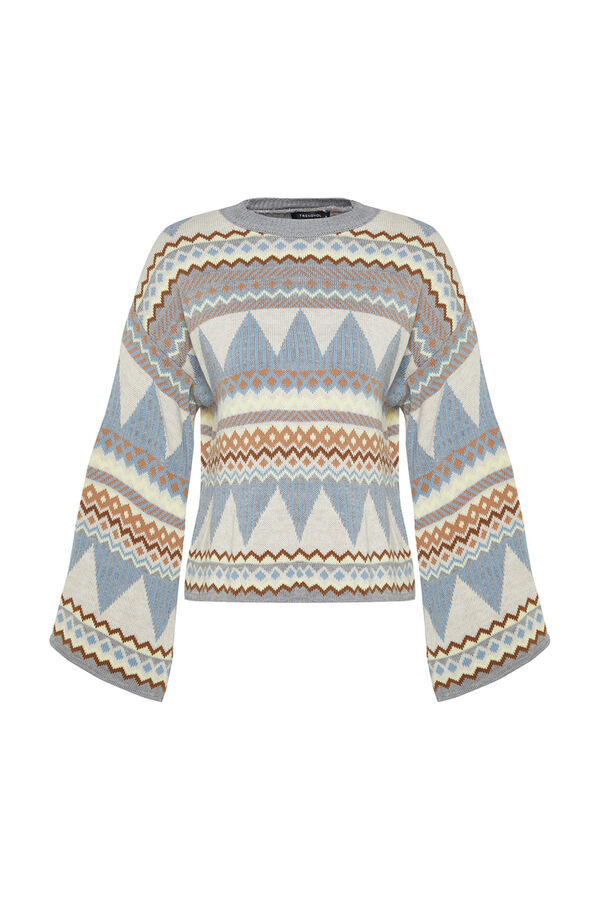 Trendyol Camisola b&aacute;sica de malha fina com gola redonda cinzento