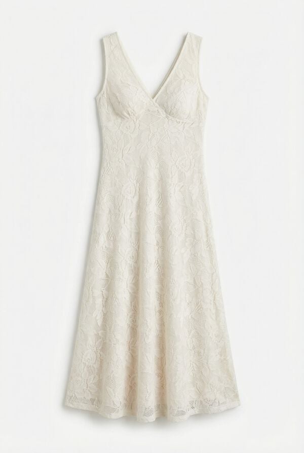 Springfield Vestido tirantes bordado flor beige