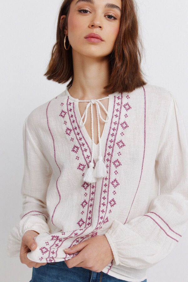 Springfield Blusa manga comprida estampado sanefa branco