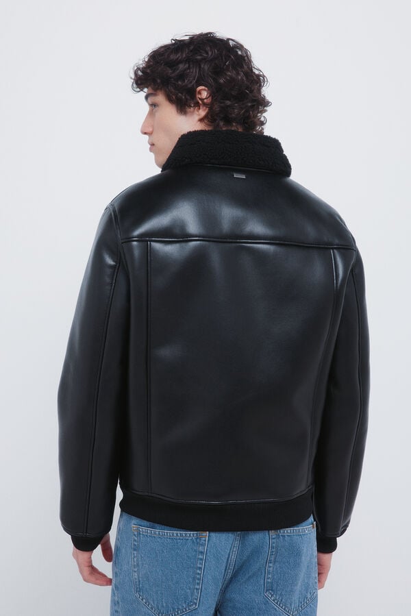 Springfield Blusão aviador dupla face com efeito couro preto