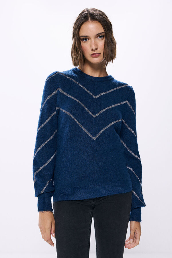 Springfield Lurex chevron sweater navy mix