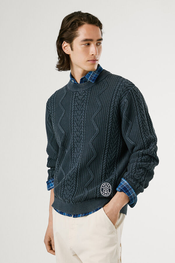 Pepe Jeans Su&eacute;ter tran&ccedil;ado com gola redonda azul