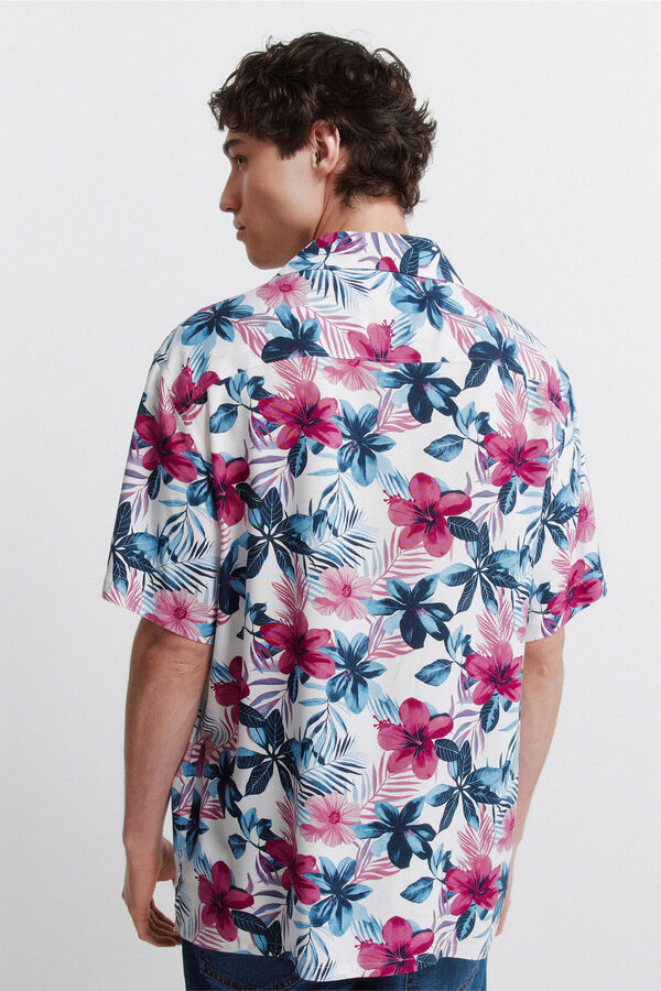 Springfield Camisa de manga curta em viscose estampada azul