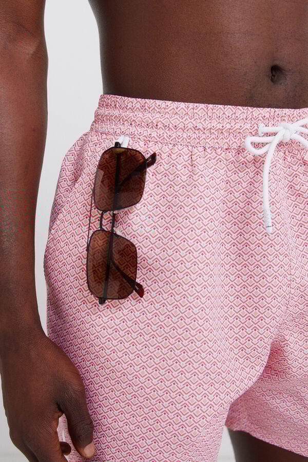 Springfield Fato de banho estampado geom&eacute;trico bolso fecho-&eacute;clair castanho