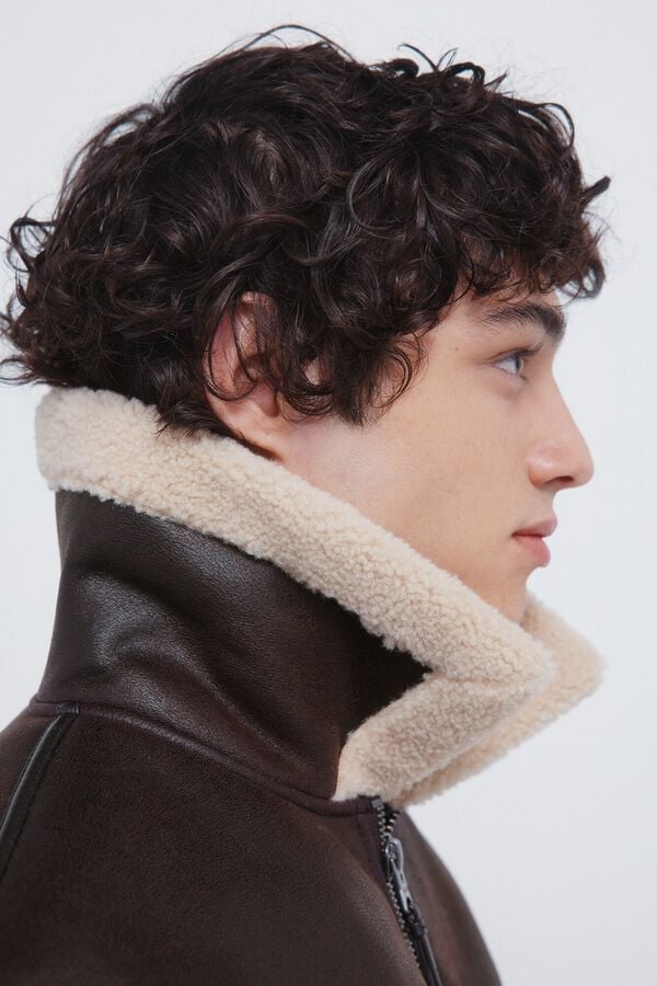 Springfield Blusão aviador efeito camurça dupla face cru