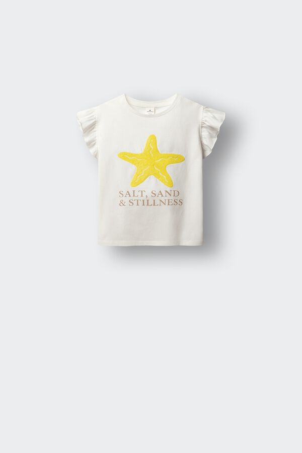Springfield Kids T-shirt de manga curta com lantejoulas estrela-do-mar menina bege