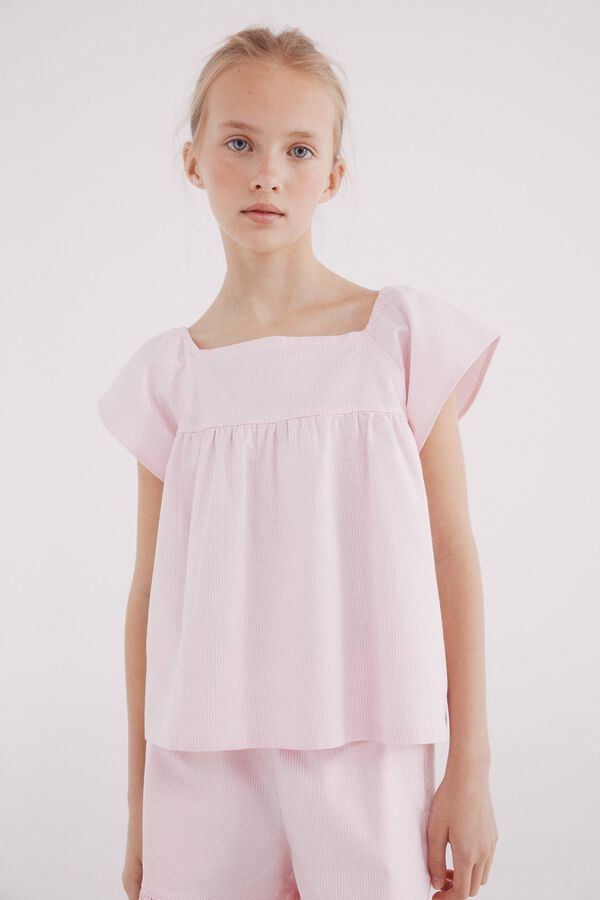 Springfield Kids Blusa às riscas oxford de menina rosa