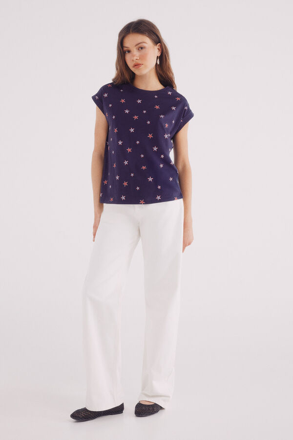 Springfield Printed shoulder buttons T-shirt blue