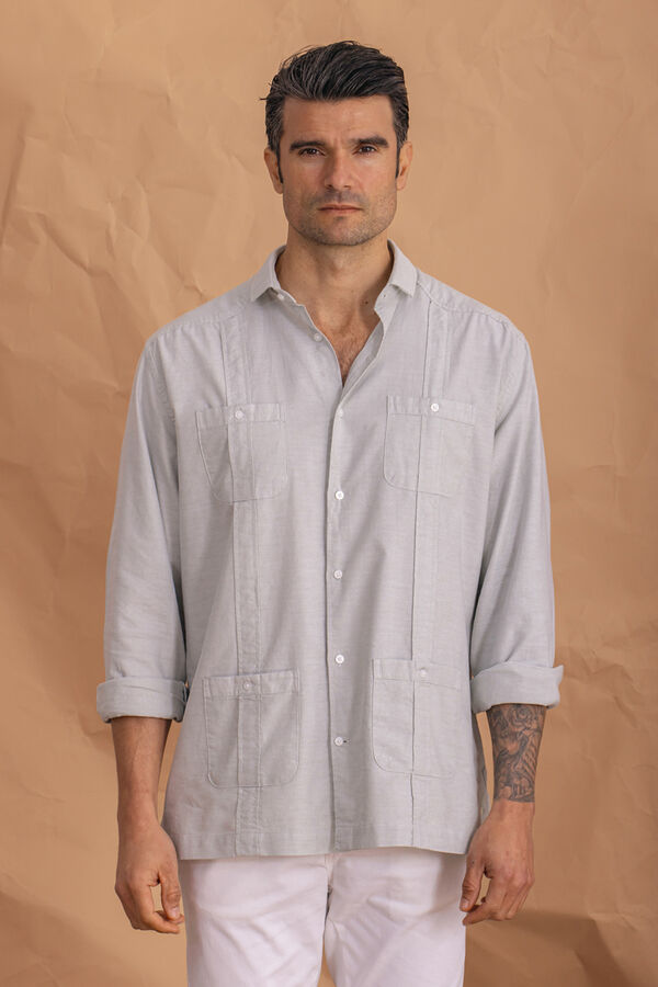 Celopman Camisa branca cubana verde