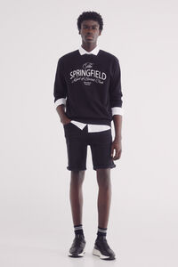 Springfield Bermuda jeans básica preta slim fit