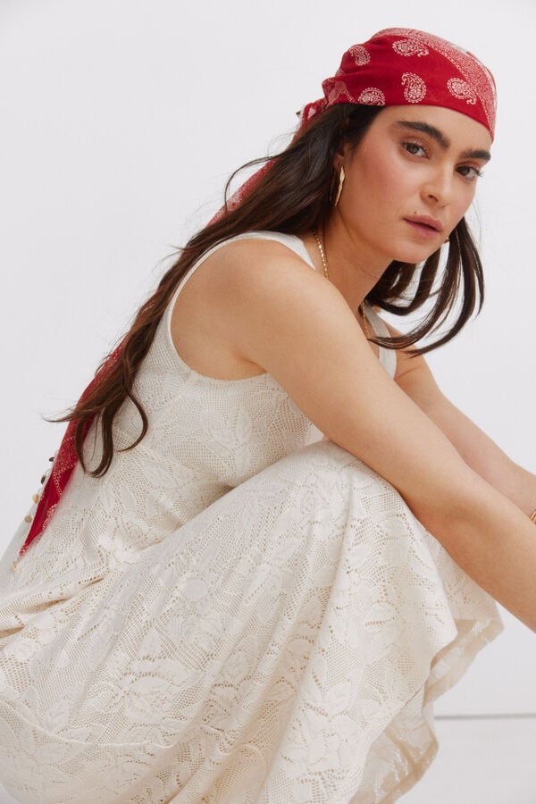 Springfield Vestido tirantes bordado flor beige