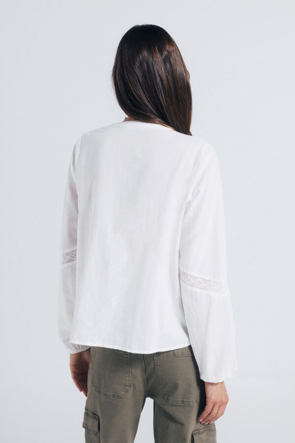 Springfield Blusa plissada com mangas de renda cru
