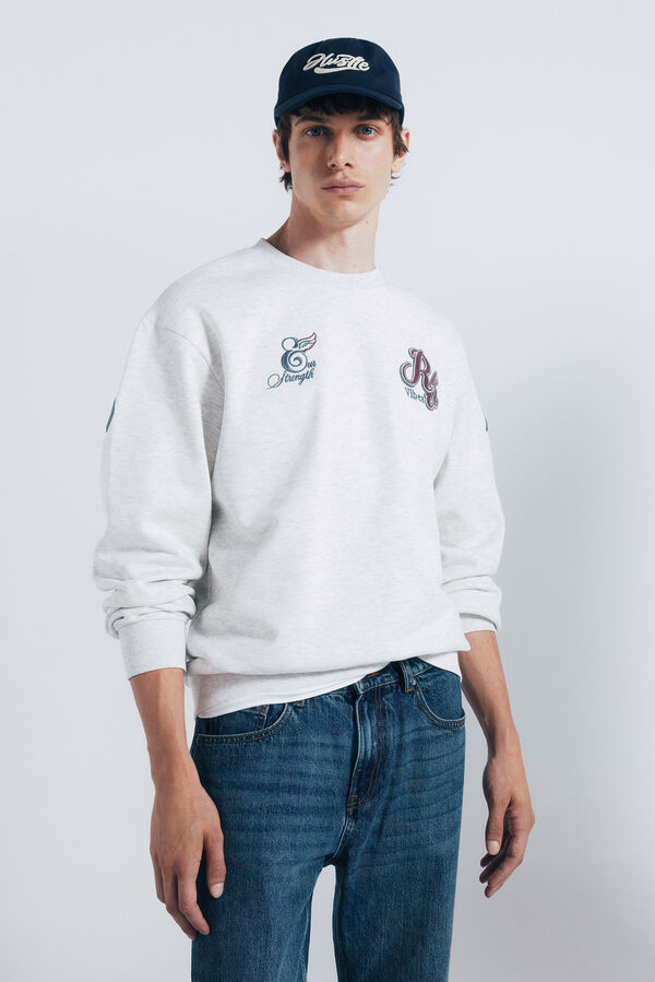Springfield Costas do bordado Sweatshirt cinzento