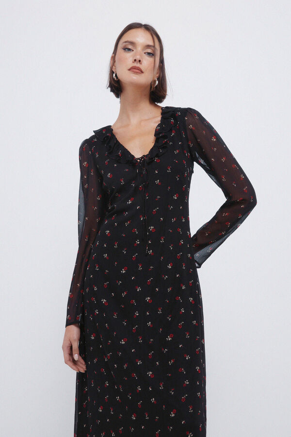 Springfield Vestido midi com decote zigue-zague vermelho