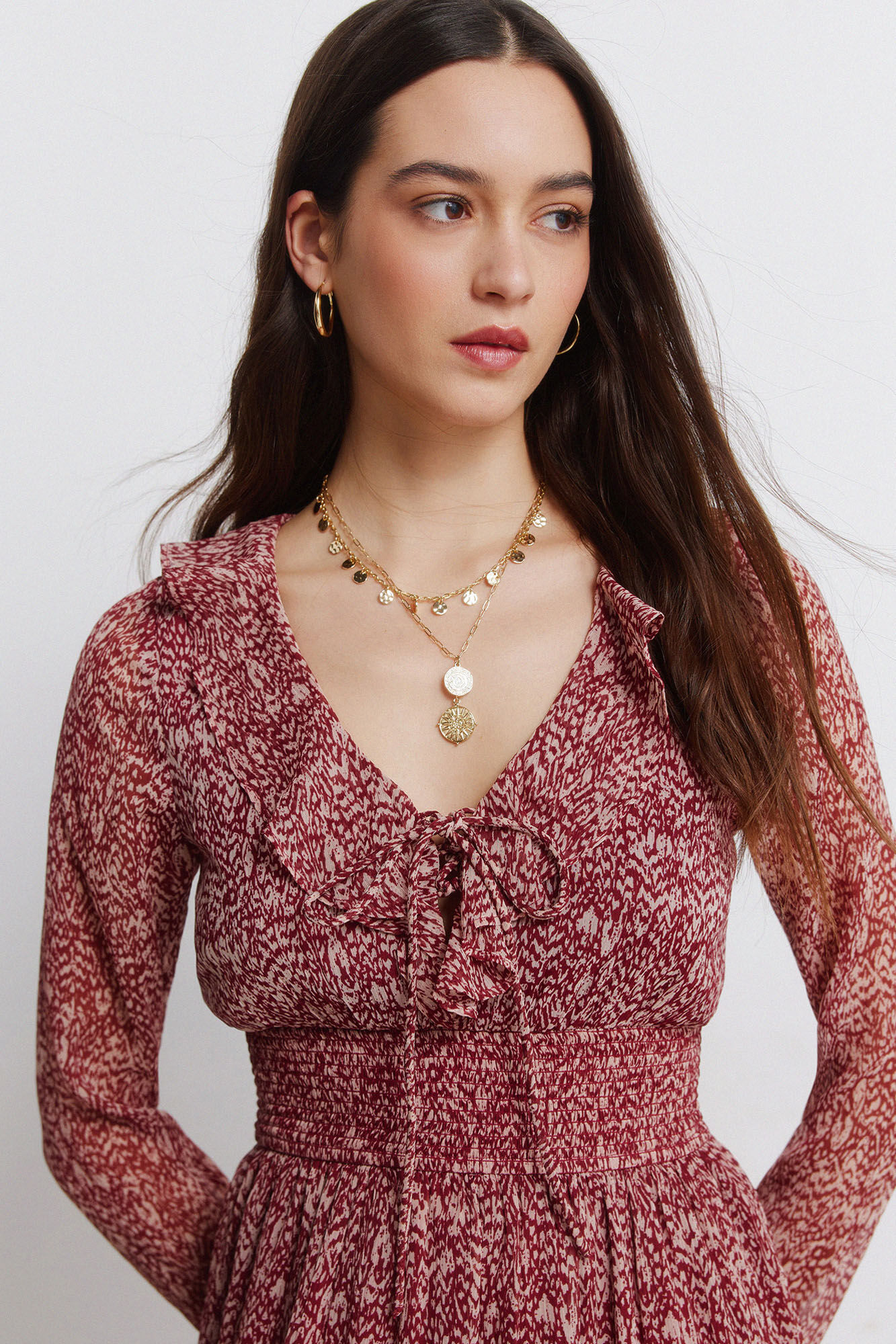 Springfield Vestido midi estampado com decote folho