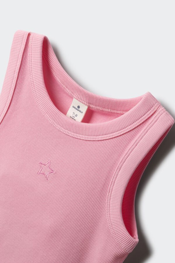 Springfield Kids Top canelado bordado estrela menina rosa