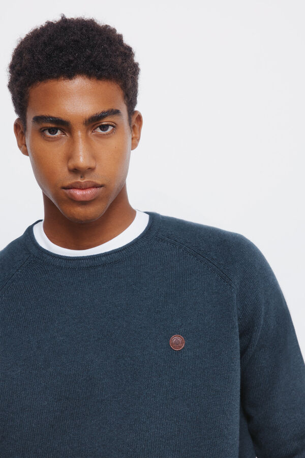 Springfield Camisola liso de gola alta azul